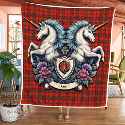 Scottish Bain Clan Badge Tartan Royal Scottish Unicorn Tartan Quilt