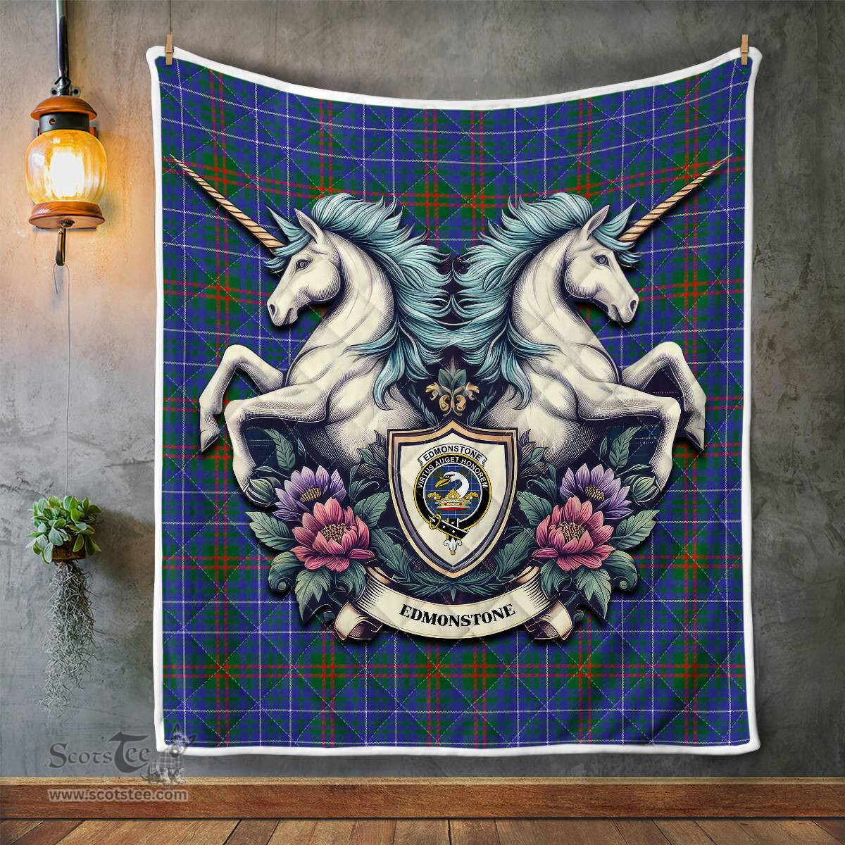 Scottish Edmonstone Of Duntreath Clan Badge Tartan Royal Scottish Unicorn Tartan Quilt