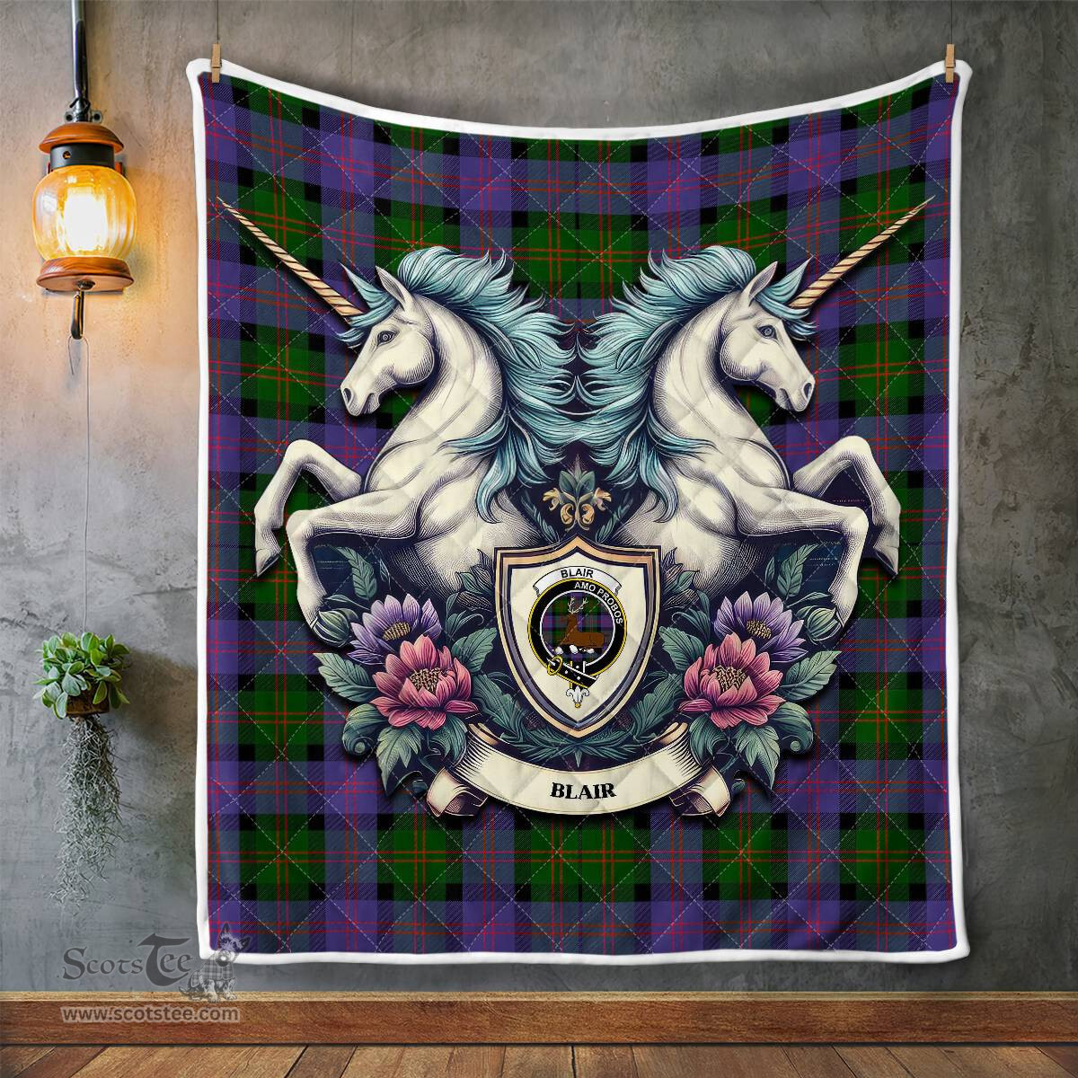 Scottish Blair Clan Badge Tartan Royal Scottish Unicorn Tartan Quilt