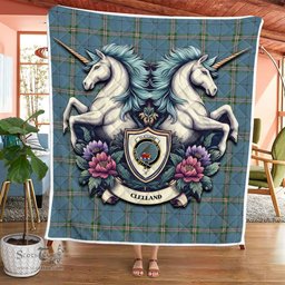 Scottish Clelland Clan Badge Tartan Royal Scottish Unicorn Tartan Quilt
