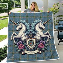 Scottish Clelland Clan Badge Tartan Royal Scottish Unicorn Tartan Quilt