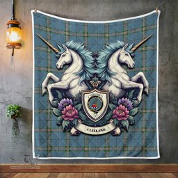 Scottish Clelland Clan Badge Tartan Royal Scottish Unicorn Tartan Quilt