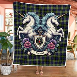Scottish Colquhoun Clan Badge Tartan Royal Scottish Unicorn Tartan Quilt