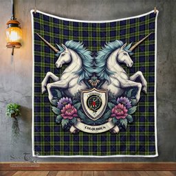 Scottish Colquhoun Clan Badge Tartan Royal Scottish Unicorn Tartan Quilt