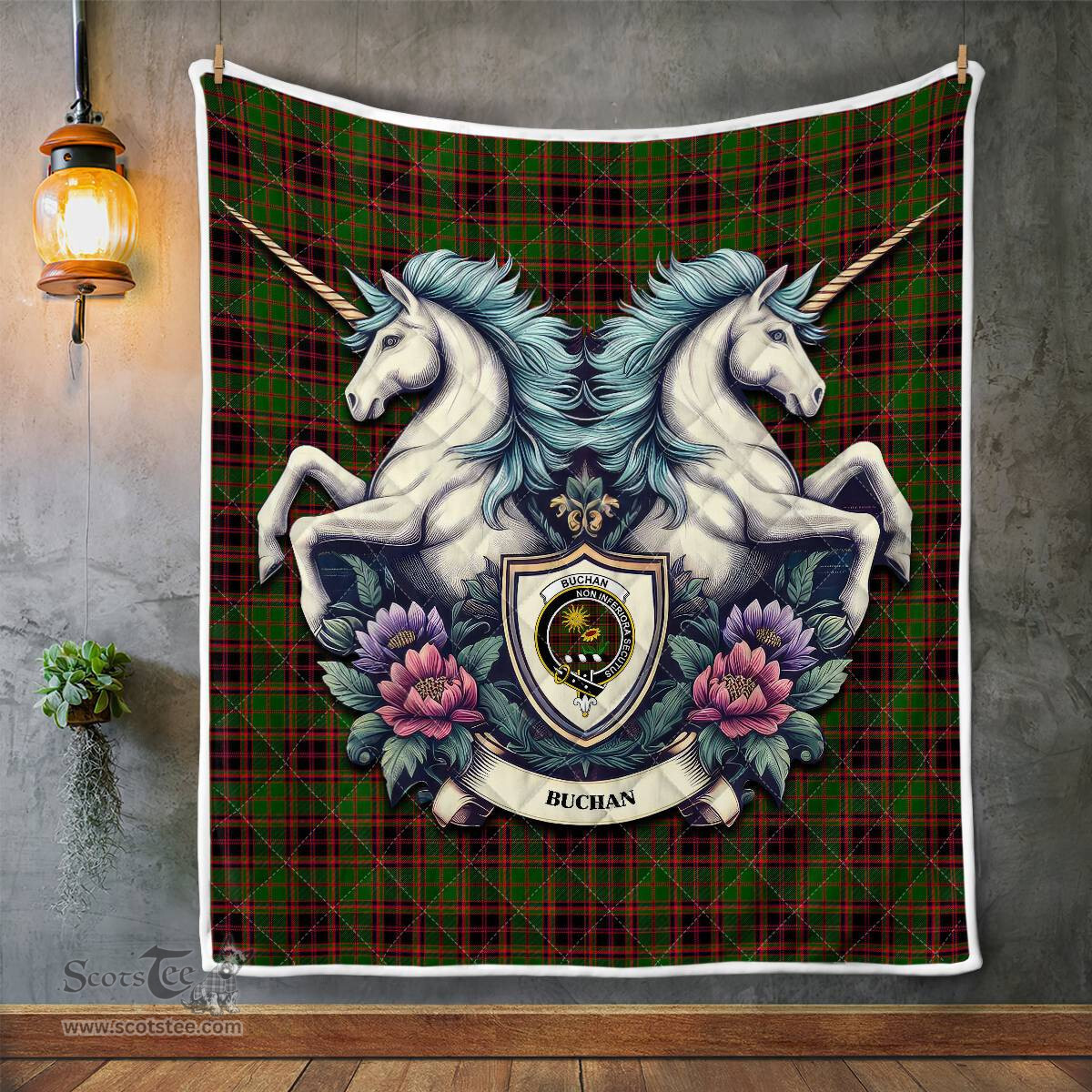 Scottish Buchan Clan Badge Tartan Royal Scottish Unicorn Tartan Quilt