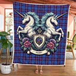 Scottish Elliot Clan Badge Tartan Royal Scottish Unicorn Tartan Quilt