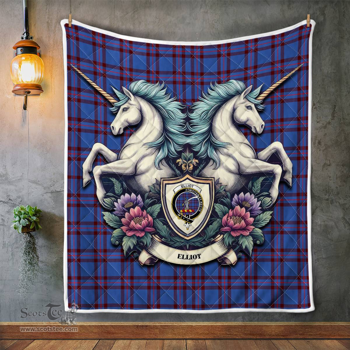 Scottish Elliot Clan Badge Tartan Royal Scottish Unicorn Tartan Quilt