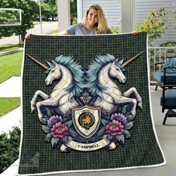 Scottish Campbell Clan Badge Tartan Royal Scottish Unicorn Tartan Quilt