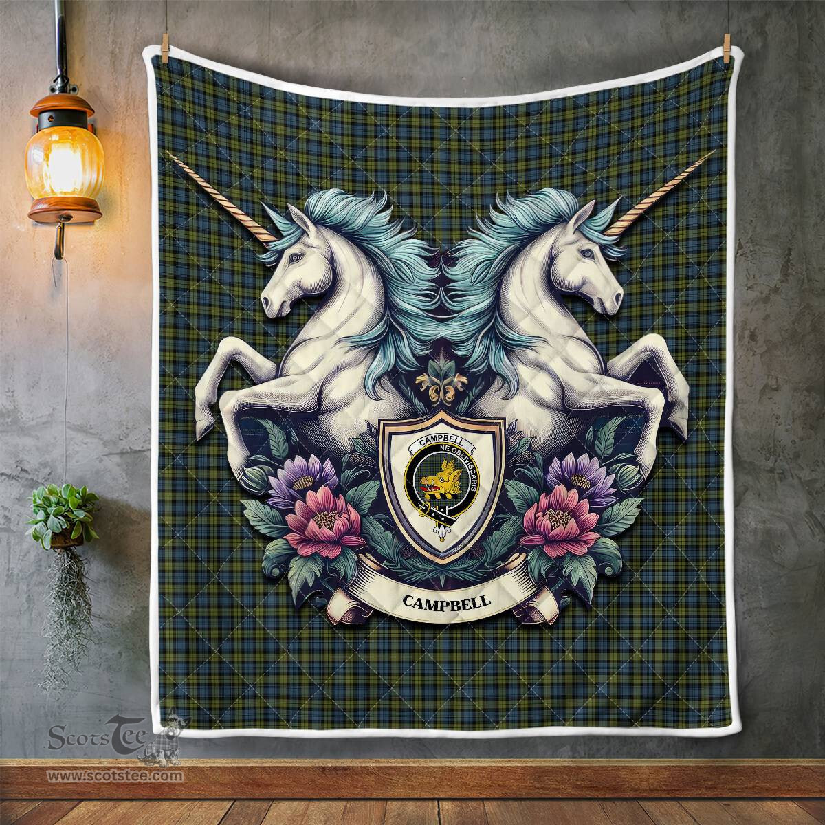 Scottish Campbell Clan Badge Tartan Royal Scottish Unicorn Tartan Quilt