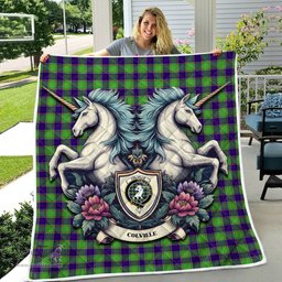 Scottish Colville Clan Badge Tartan Royal Scottish Unicorn Tartan Quilt