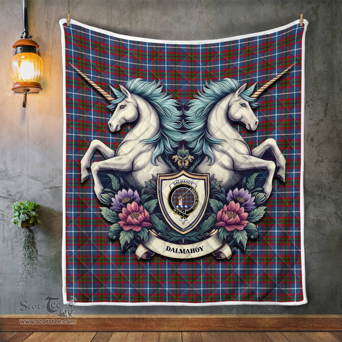 Scottish Dalmahoy Clan Badge Tartan Royal Scottish Unicorn Tartan Quilt
