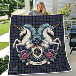 Scottish Fletcher Clan Badge Tartan Royal Scottish Unicorn Tartan Quilt