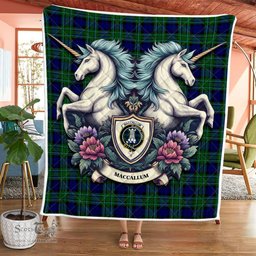 Scottish Maccallum Clan Badge Tartan Royal Scottish Unicorn Tartan Quilt