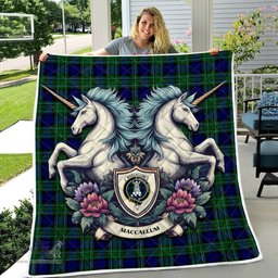 Scottish Maccallum Clan Badge Tartan Royal Scottish Unicorn Tartan Quilt