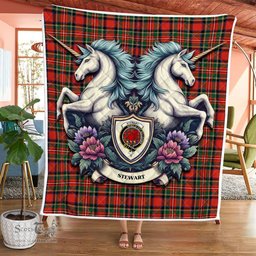 Scottish Stewart Clan Badge Tartan Royal Scottish Unicorn Tartan Quilt