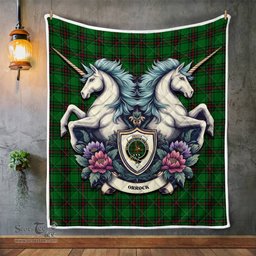 Scottish Orrock Clan Badge Tartan Royal Scottish Unicorn Tartan Quilt