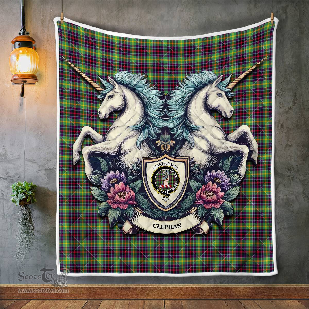 Scottish Clephan Clan Badge Tartan Royal Scottish Unicorn Tartan Quilt