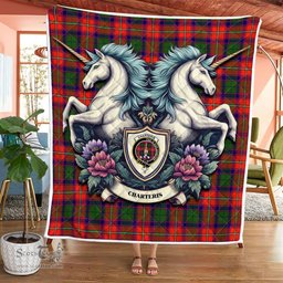 Scottish Charteris Earls Of Wemyss Clan Badge Tartan Royal Scottish Unicorn Tartan Quilt