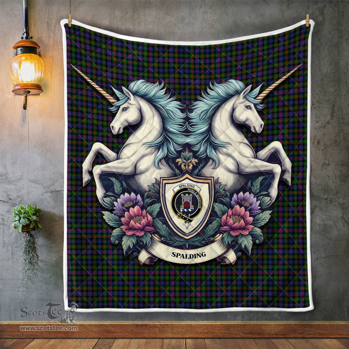 Scottish Spalding Clan Badge Tartan Royal Scottish Unicorn Tartan Quilt