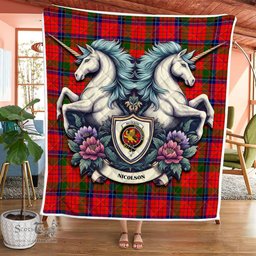 Scottish Nicolson Clan Badge Tartan Royal Scottish Unicorn Tartan Quilt