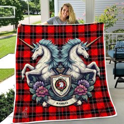 Scottish Ramsay Clan Badge Tartan Royal Scottish Unicorn Tartan Quilt