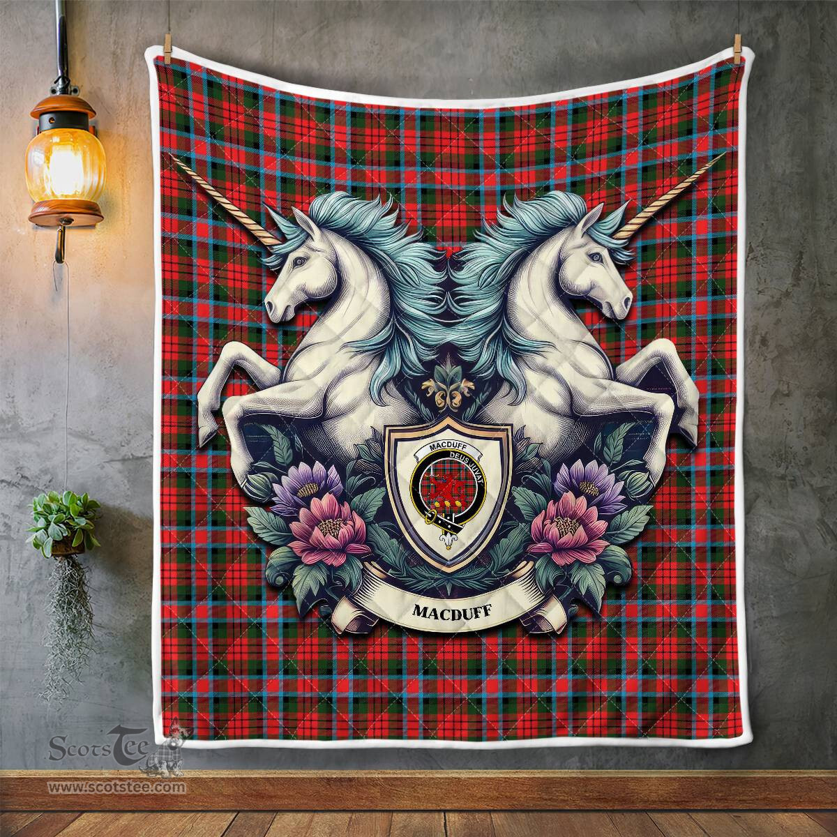 Scottish Macduff Clan Badge Tartan Royal Scottish Unicorn Tartan Quilt