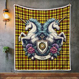 Scottish Jardine Clan Badge Tartan Royal Scottish Unicorn Tartan Quilt