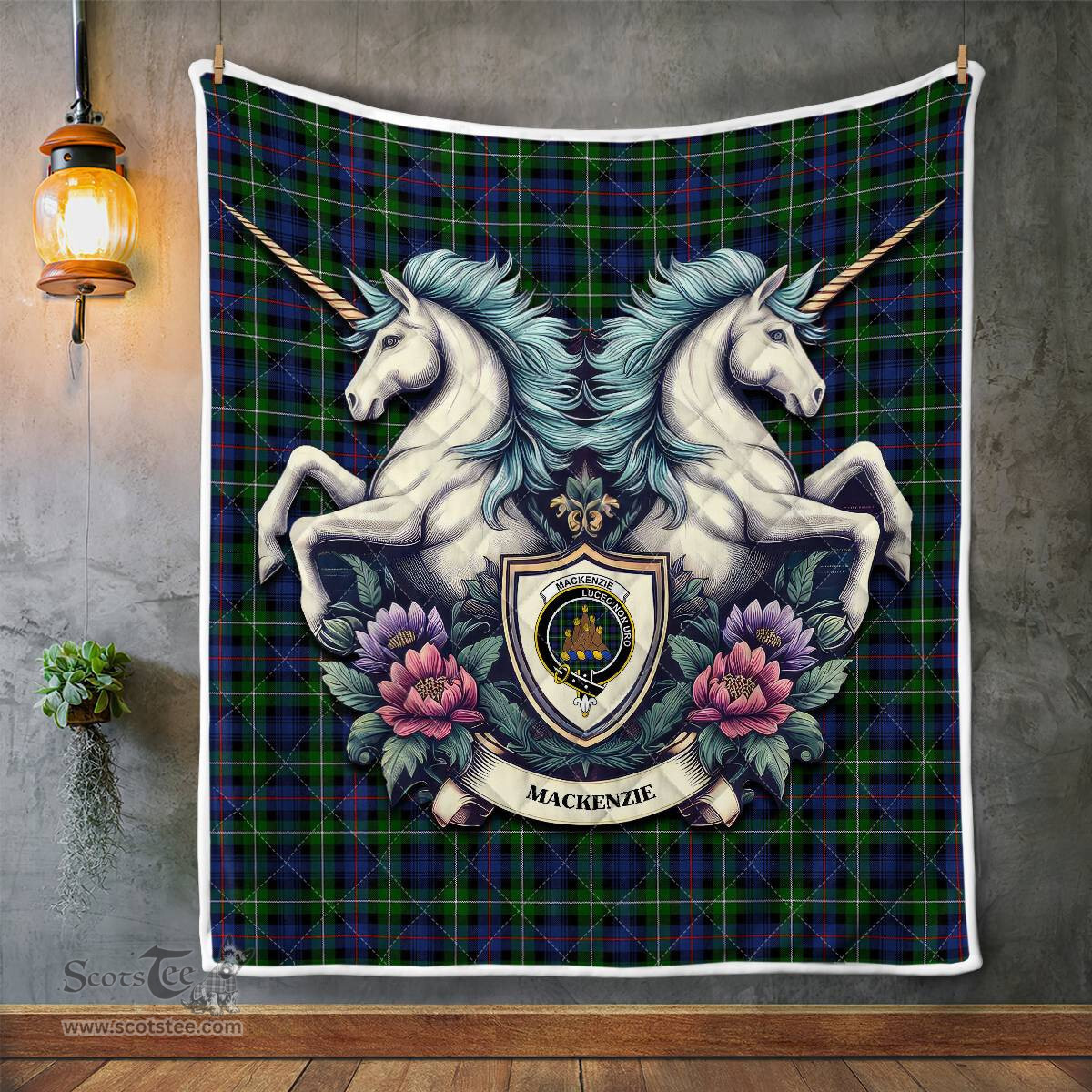 Scottish Mackenzie Clan Badge Tartan Royal Scottish Unicorn Tartan Quilt