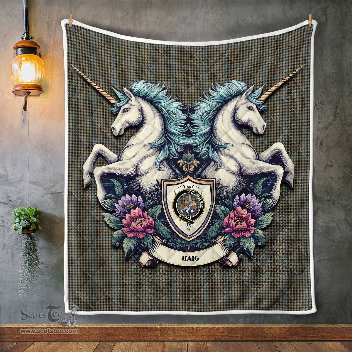 Scottish Haig Clan Badge Tartan Royal Scottish Unicorn Tartan Quilt