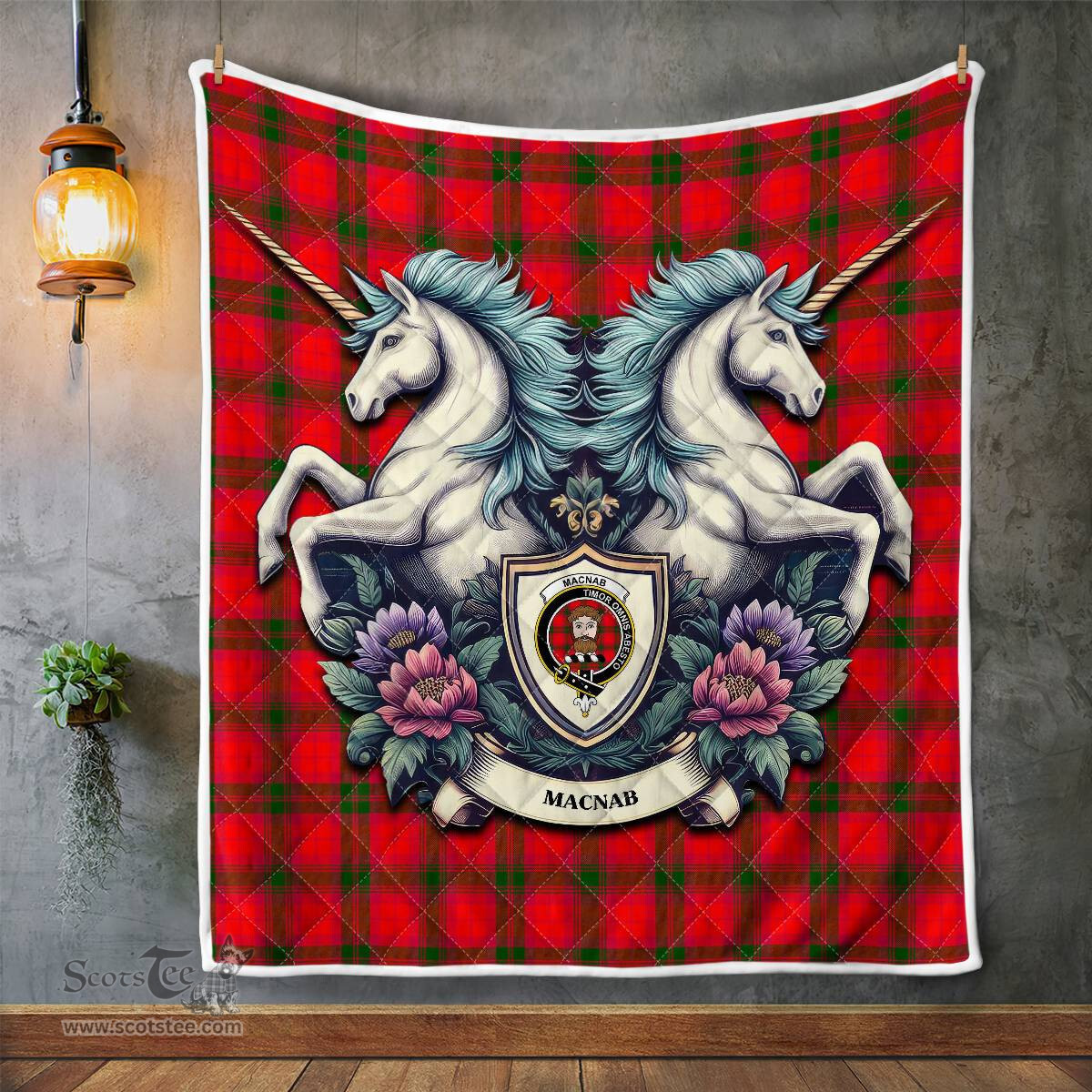 Scottish Macnab Clan Badge Tartan Royal Scottish Unicorn Tartan Quilt