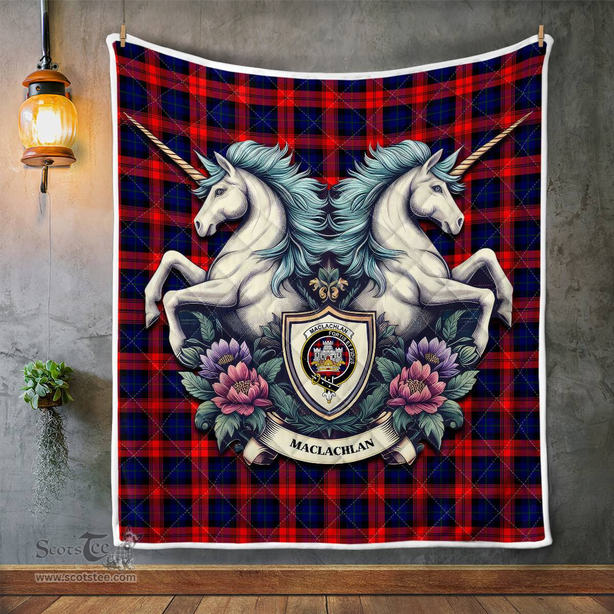 Scottish Maclachlan Clan Badge Tartan Royal Scottish Unicorn Tartan Quilt