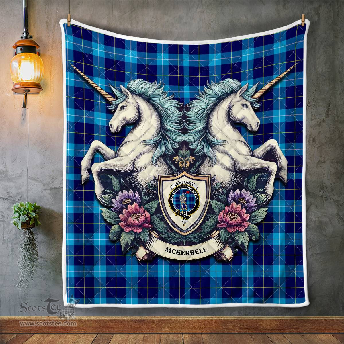 Scottish Mckerrell Clan Badge Tartan Royal Scottish Unicorn Tartan Quilt