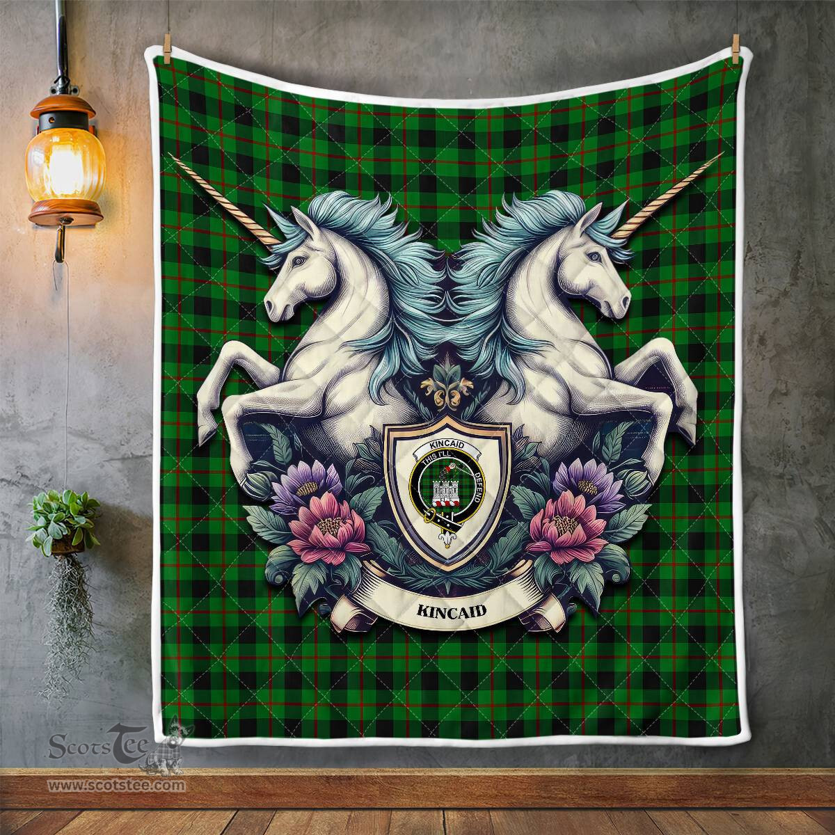 Scottish Kincaid Clan Badge Tartan Royal Scottish Unicorn Tartan Quilt