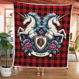 Scottish Macqueen Clan Badge Tartan Royal Scottish Unicorn Tartan Quilt