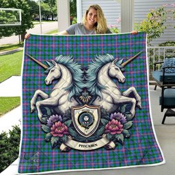 Scottish Pitcairn Clan Badge Tartan Royal Scottish Unicorn Tartan Quilt