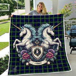 Scottish Lamont Clan Badge Tartan Royal Scottish Unicorn Tartan Quilt