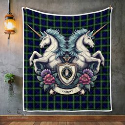 Scottish Lamont Clan Badge Tartan Royal Scottish Unicorn Tartan Quilt