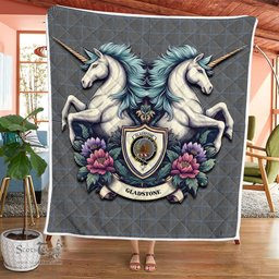 Scottish Gladstone Clan Badge Tartan Royal Scottish Unicorn Tartan Quilt