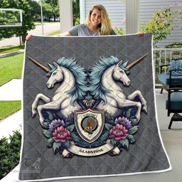 Scottish Gladstone Clan Badge Tartan Royal Scottish Unicorn Tartan Quilt