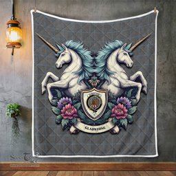 Scottish Gladstone Clan Badge Tartan Royal Scottish Unicorn Tartan Quilt