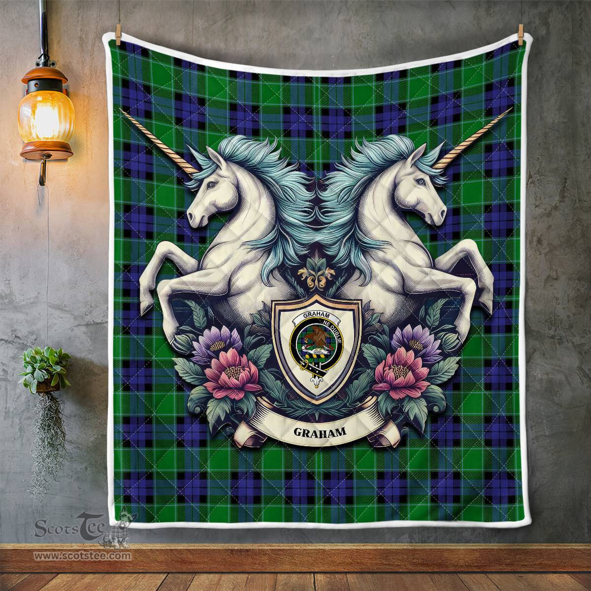 Scottish Graham Clan Badge Tartan Royal Scottish Unicorn Tartan Quilt
