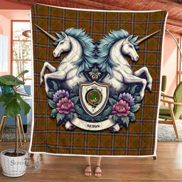 Scottish Seton Clan Badge Tartan Royal Scottish Unicorn Tartan Quilt
