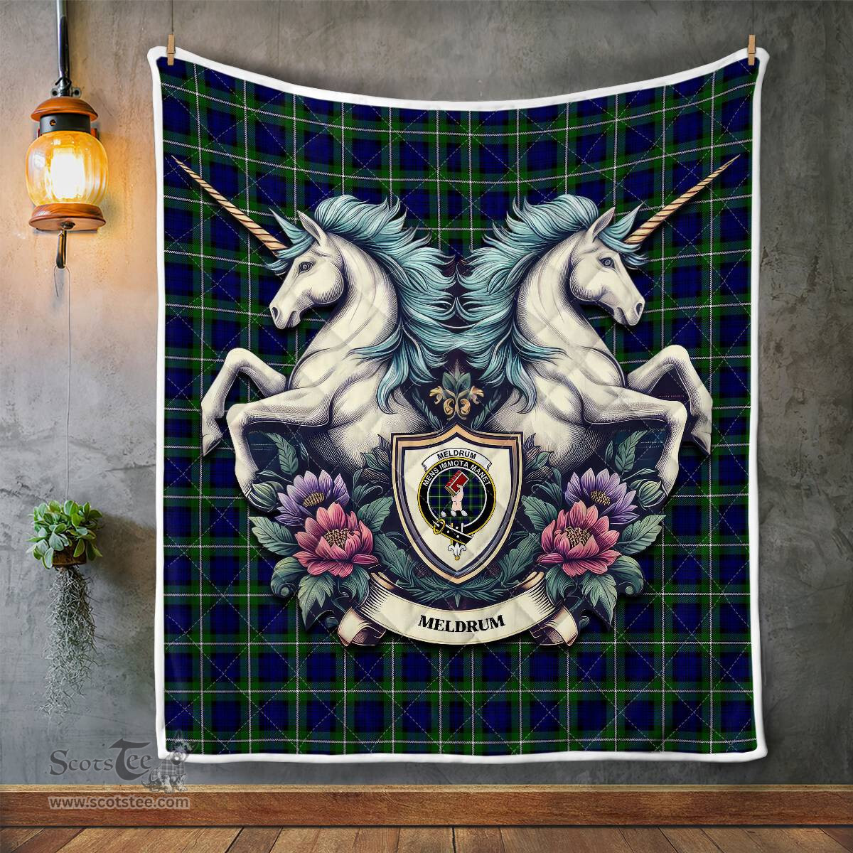 Scottish Meldrum Clan Badge Tartan Royal Scottish Unicorn Tartan Quilt