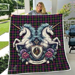 Scottish Maclennan Clan Badge Tartan Royal Scottish Unicorn Tartan Quilt