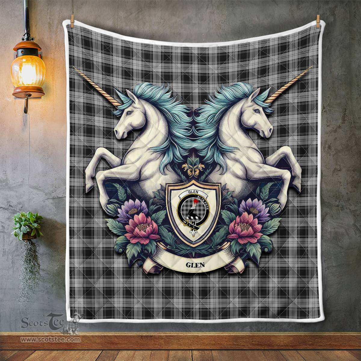 Scottish Glen Clan Badge Tartan Royal Scottish Unicorn Tartan Quilt