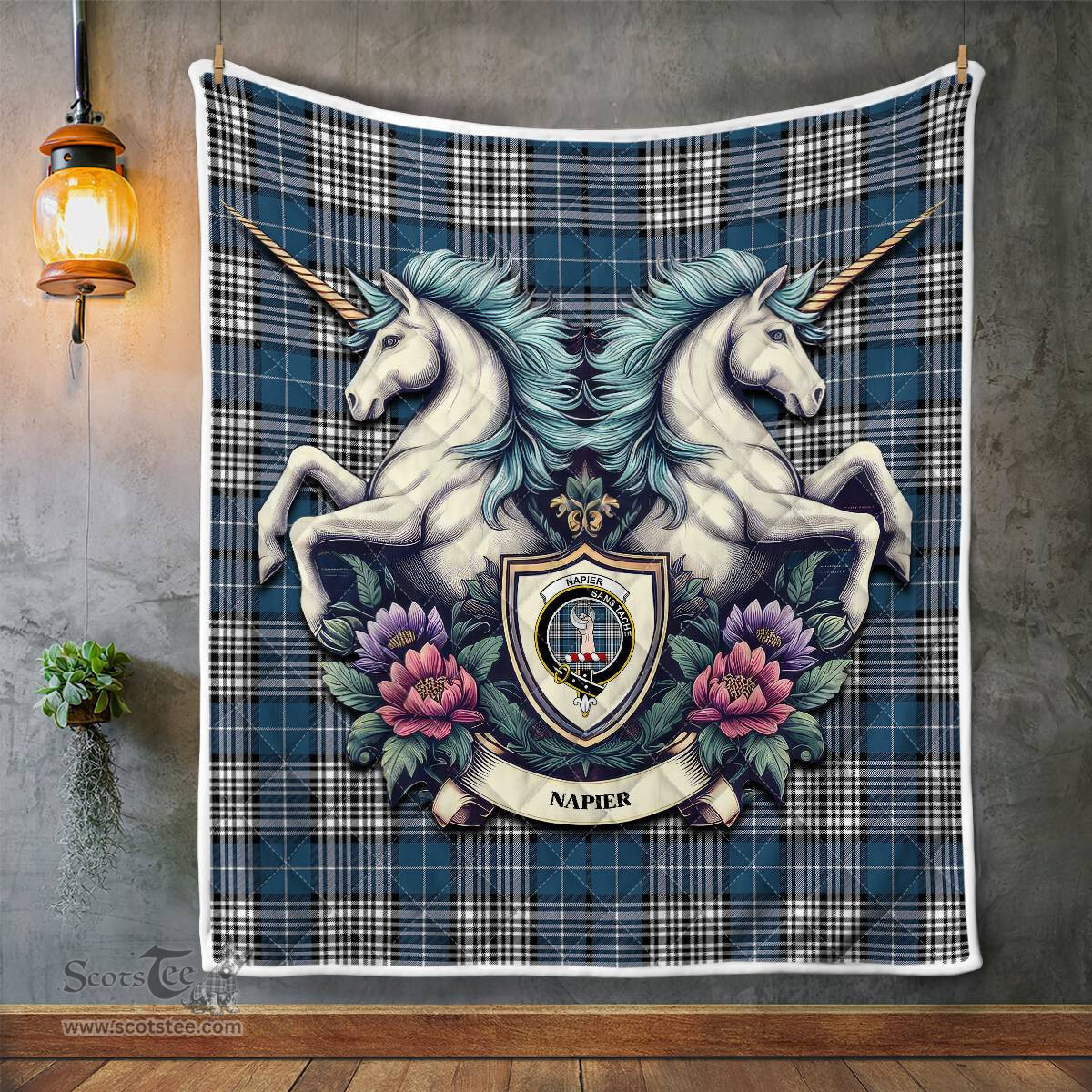 Scottish Napier Clan Badge Tartan Royal Scottish Unicorn Tartan Quilt