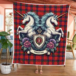 Scottish Robertson Clan Badge Tartan Royal Scottish Unicorn Tartan Quilt
