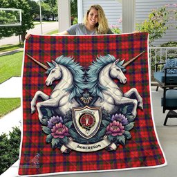 Scottish Robertson Clan Badge Tartan Royal Scottish Unicorn Tartan Quilt