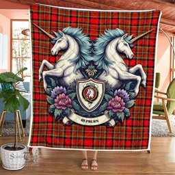 Scottish Hepburn Clan Badge Tartan Royal Scottish Unicorn Tartan Quilt