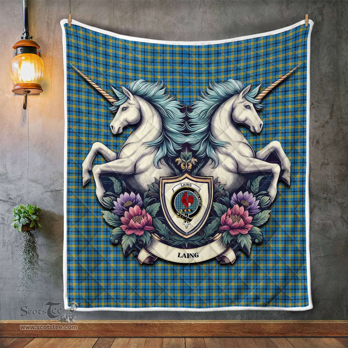 Scottish Laing Clan Badge Tartan Royal Scottish Unicorn Tartan Quilt